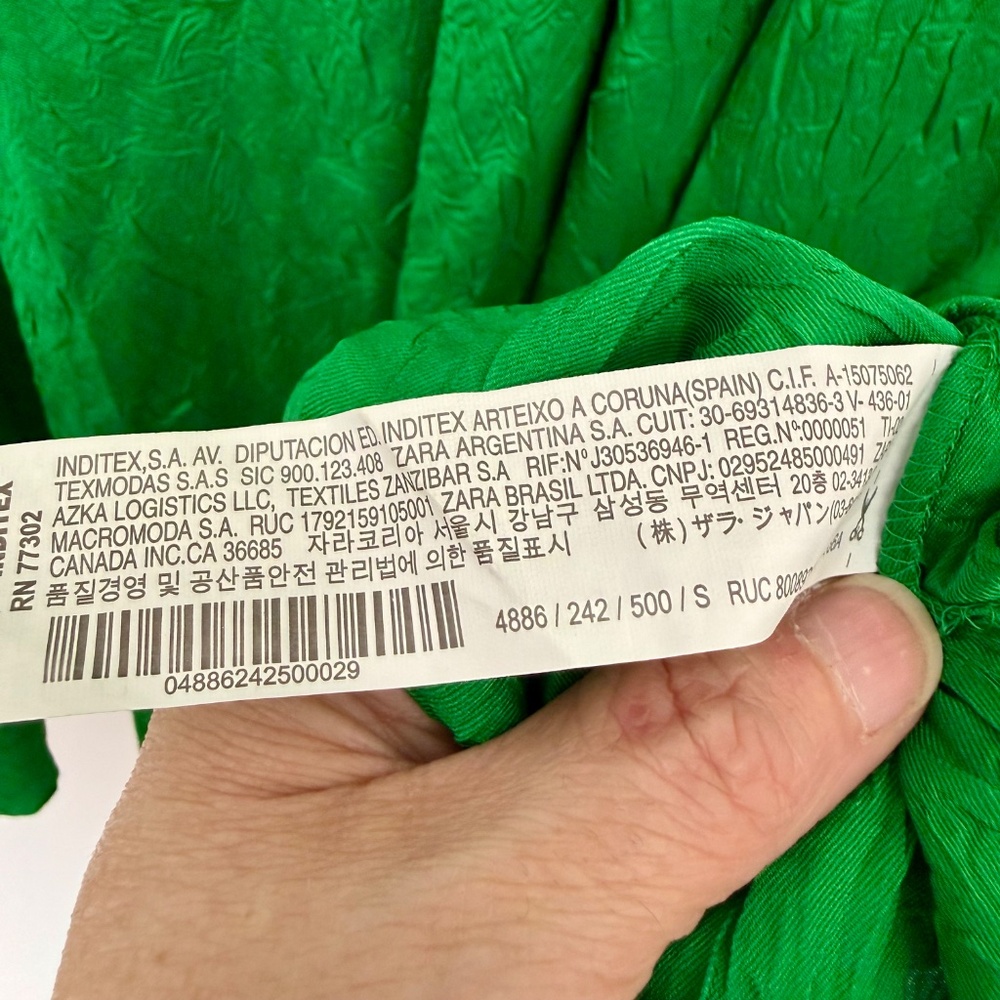 ZARA Airy Full Circle Maxi Skirt Small in Emerald Green Crinkle Elastic Waist - Picture 7 of 7